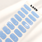 Aqua Twinkle baby blue semi-cured gel nail strips with subtle shimmer, twinkle and ribbon details by LAVU