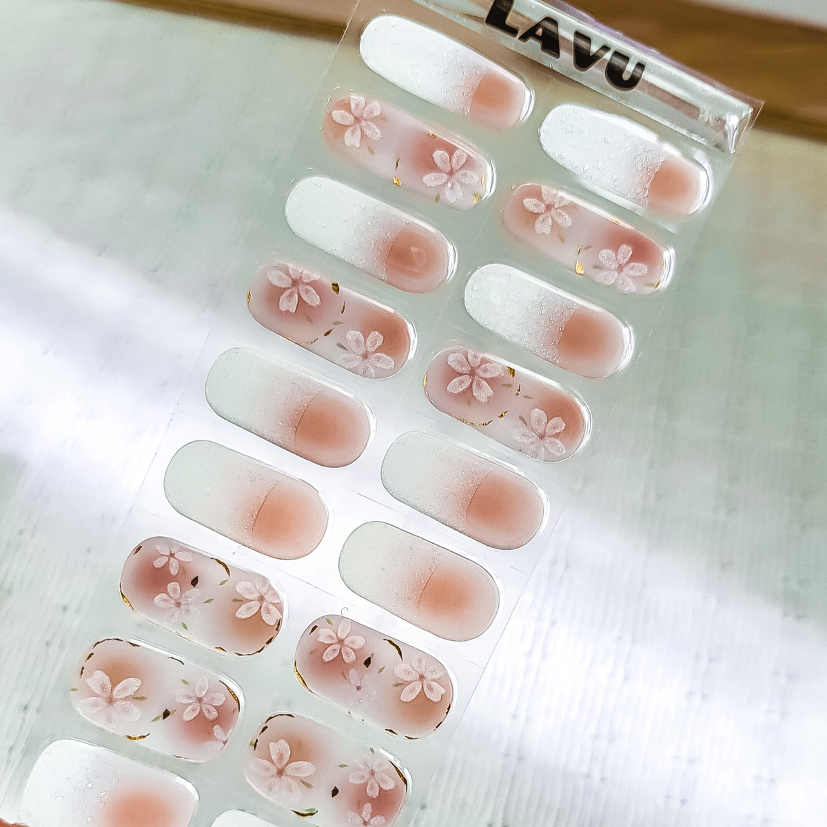 Blush Bloom peach floral semi-cured gel nail strips by LAVU