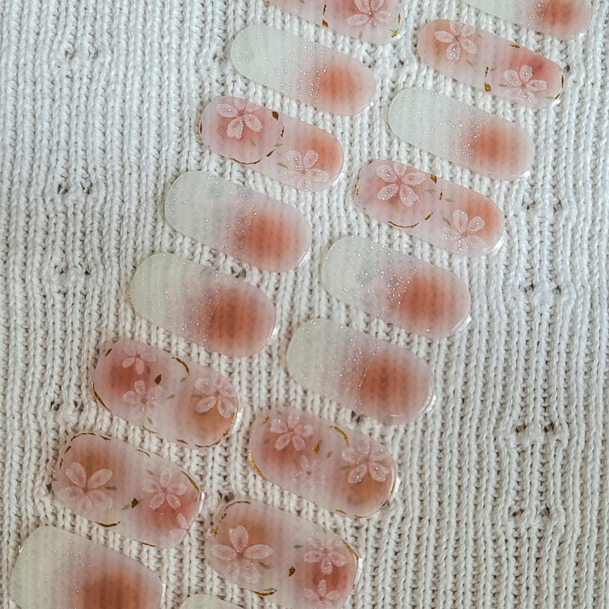 Blush Bloom peach floral semi-cured gel nail strips by LAVU