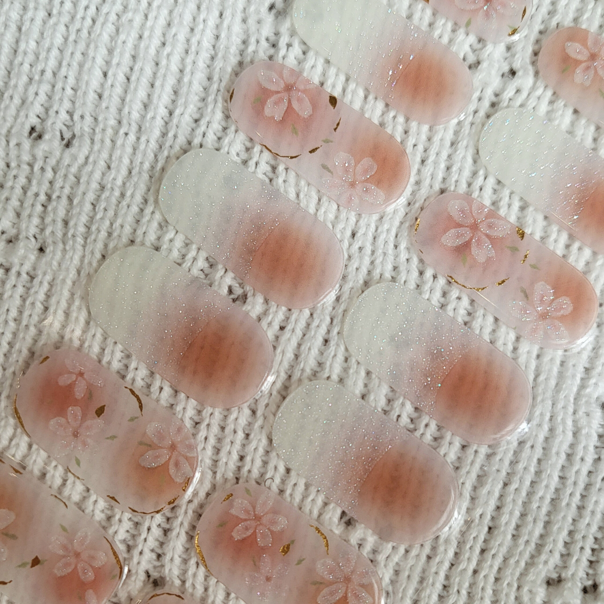 Blush Bloom peach floral semi-cured gel nail strips by LAVU