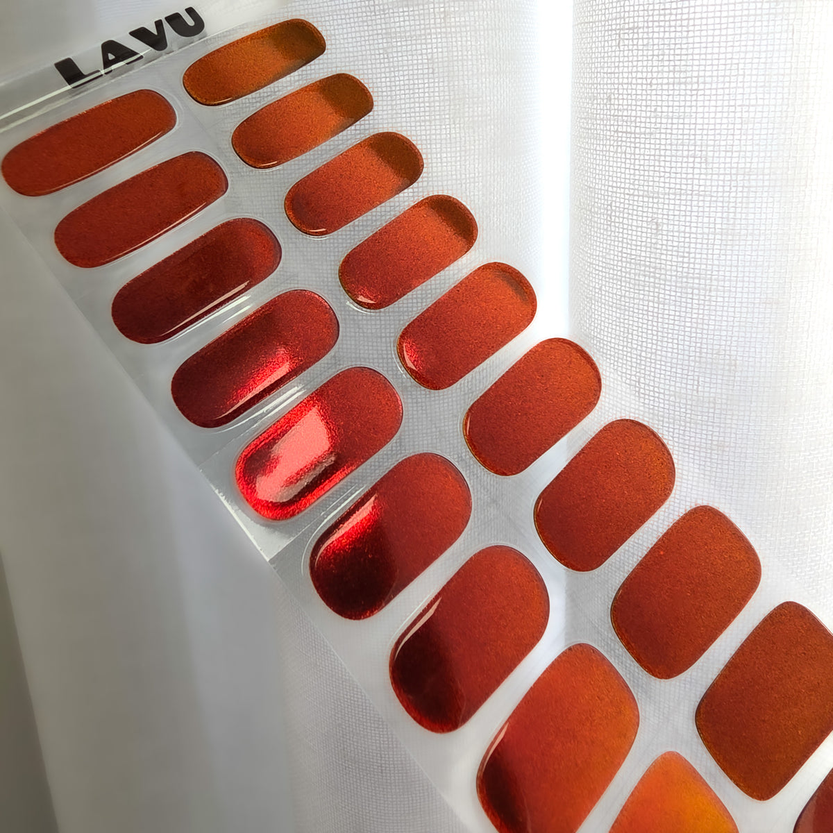 Burnt Copper metallic deep copper semi-cured gel nail strips by LAVU