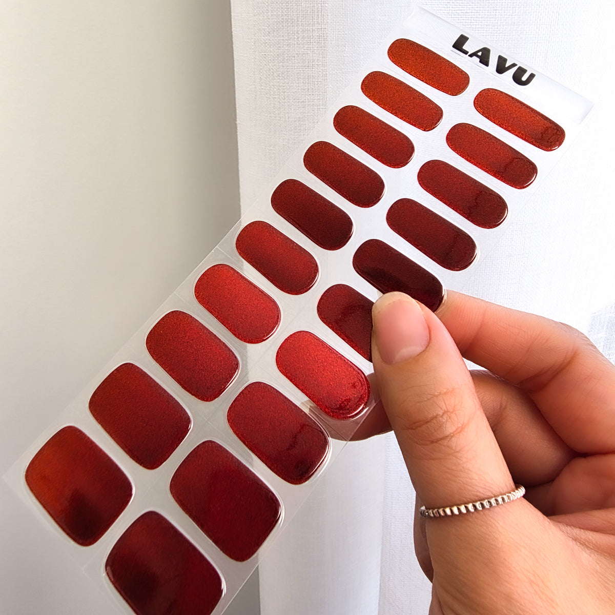 Burnt Copper metallic deep copper semi-cured gel nail strips by LAVU
