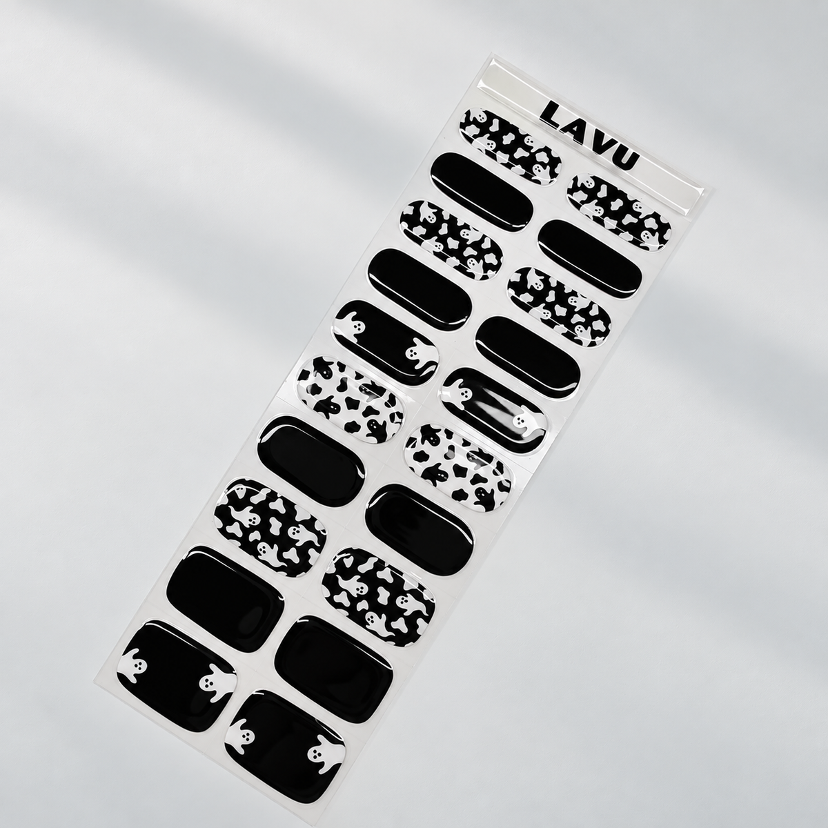 Boo Crew black and white ghost Halloween semi-cured gel nail strips by LAVU