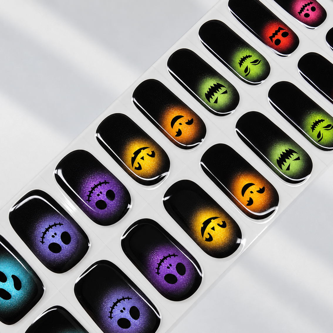 Spooky Glow colourful ghost and pumpkin Halloween semi-cured gel nail strips by LAVU