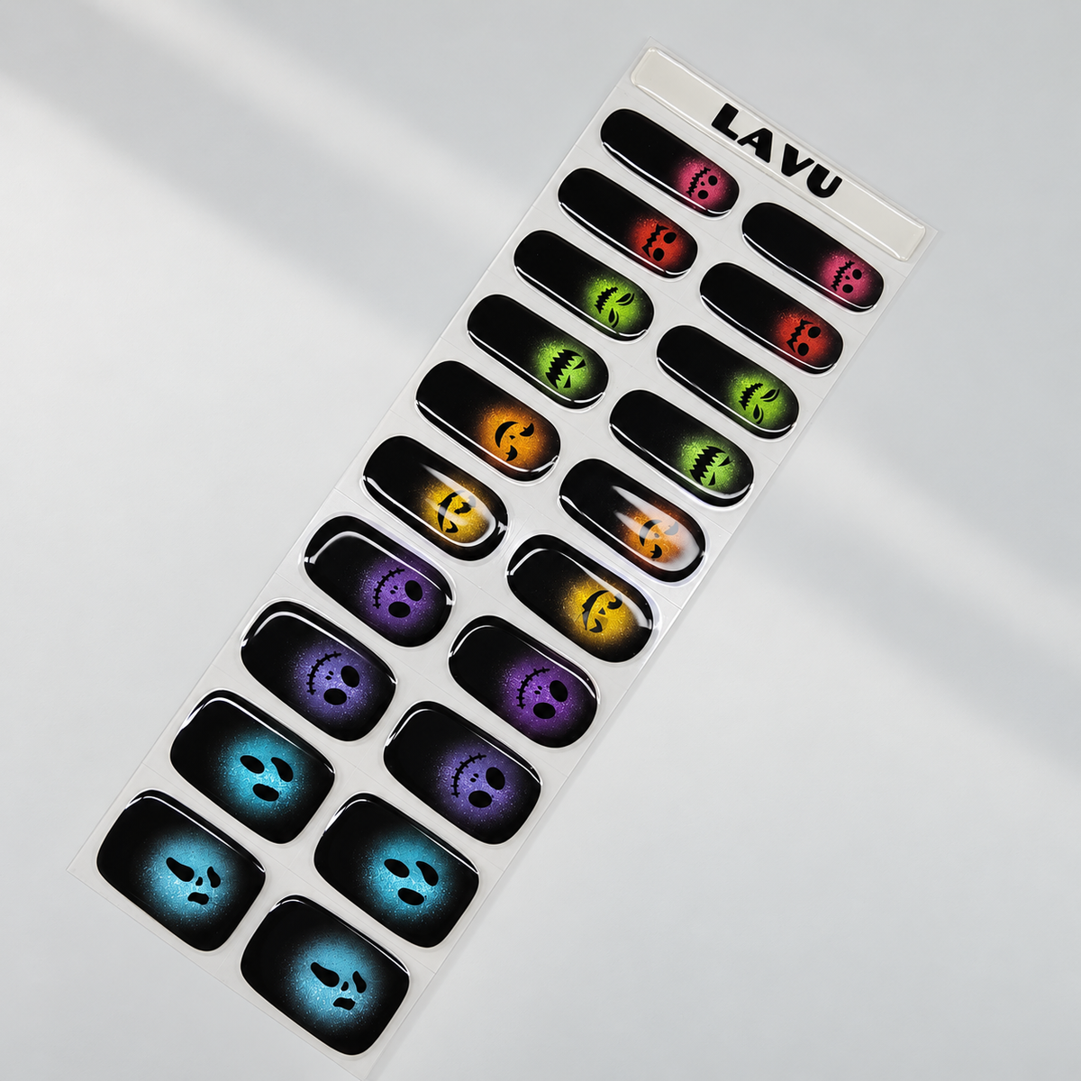 Spooky Glow colourful ghost and pumpkin Halloween semi-cured gel nail strips by LAVU