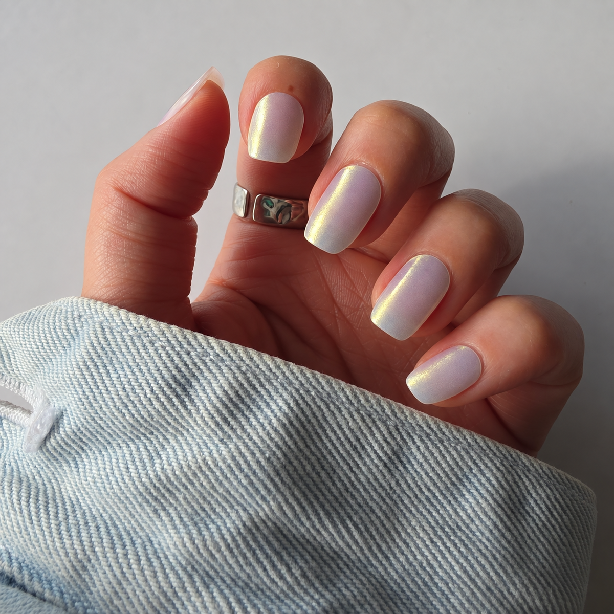 Aurora Ivory iridescent semi-cured gel nail strips by LAVU